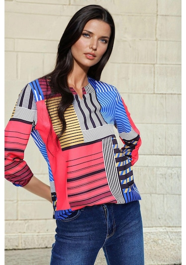 Mix Çizgili, Renk Blok Desenli, Şık Bluz Mix