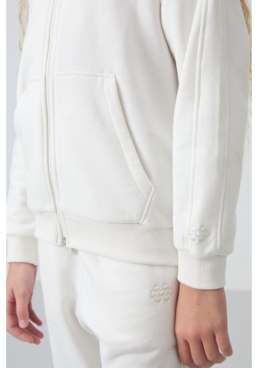 Tommy Life Ekru Pamuklu İçi Tüylü Yumuşak Dokulu Standart Fit Nakışlı Kız Çocuk Eşofman Takım - 75148 Ekru