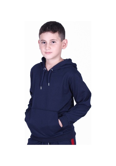 Fyk Kids Düz Kanguru Cepli Kapşonlu Sweatshirt Lacivert