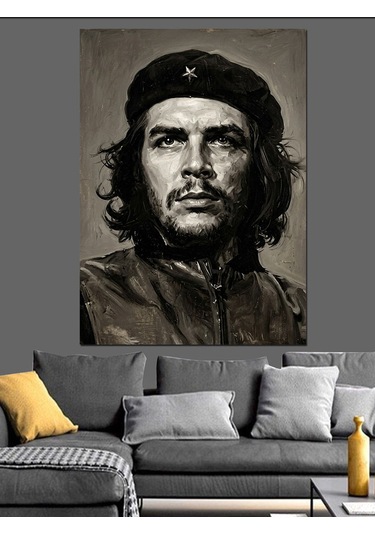 Che Guevara Klasik Siyah Beyaz Dekoratif Kanvas - Mdf Ahşap Tablo