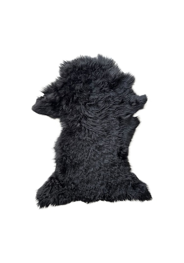 Gerçek Uzun Kıvırcık Tüylü Koyun Postu Siyah