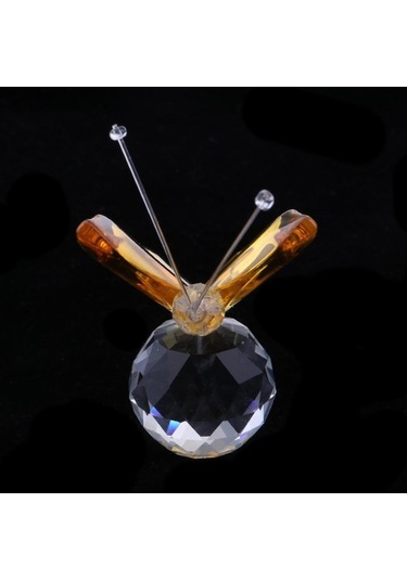 Pazly Uçan Top Süs Sarı Kristal Kesilmiş Kelebek Homyl Heykelcik Cam Ea