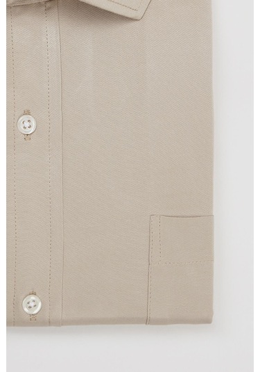 Büyük Beden Saten Erkek Gömlek-31722 Bej