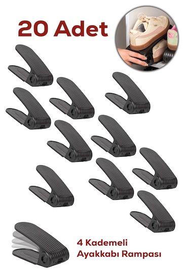 Porsima 5301 20 Li Ayakkabı Rampası Ayakkabı Düzenleyici Dolap İçi Organizer- Siyah Siyah