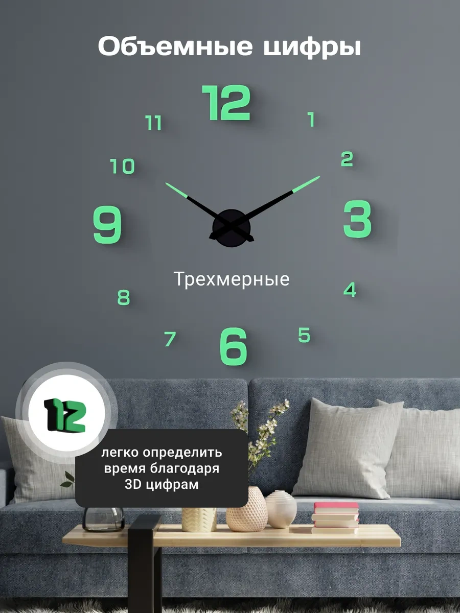 Artclock Karanlıkta Parlayan Rakamlı 3d İç Mekan Duvar Saati. 263824525 Yeşil