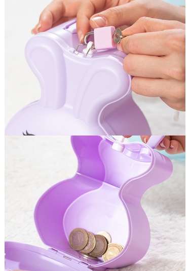 Porsima 041-1 Pvc Anahtarlı Kilitli Gülenyüz Kumbara Lila 12,5x15,5cm