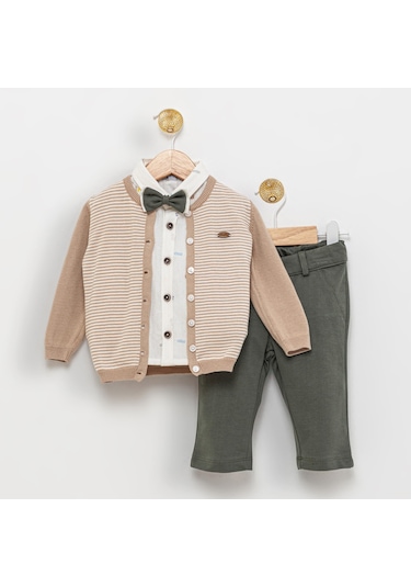 Babyhola 4'lü Papyonlu Triko Hırka Gömlek Pantolon Erkek Bebek Çocuk Bayramlık Alt Üst Takım Elbise 15014 001