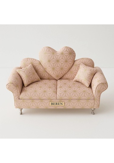 Berjer Figürlü Kadife Desenli Takı Bijuteri Mücevher Kutusu Biblo 24cm Krem İthal Ürün