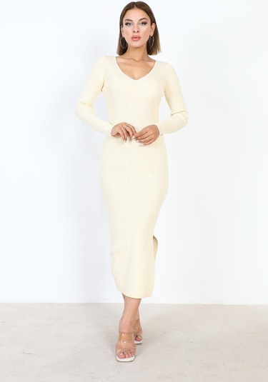 Basıc Triko Elbise 23aj0038 - Bej