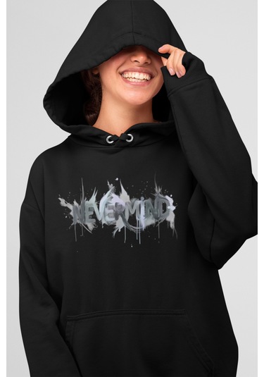 Oversize Baskılı Unisex Hoodie Sweatshirt Siyah