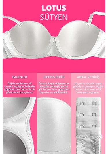 Krem Balenli Toparlayıcı Dolgusuz Straplez Lotus Sütyen Krem