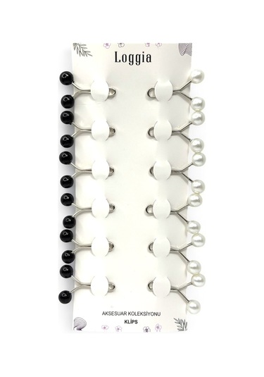 Eşarp Şal Klipsi 12 Adet İnci Model Klips 6 Siyah Ve 6 Beyaz Kadın Tesettür Aksesuar İğne Siyah - Beyaz
