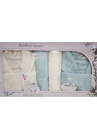 Nurpak Bambu Aile Bornoz Seti Mint Krem