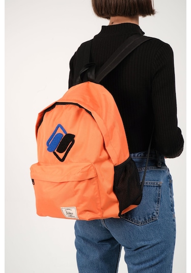 Turuncu Önü Nakışlı Laptop Bölmeli Unisex Sırt Okul Çantası Back To School turuncu