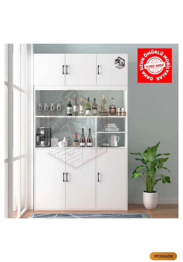 Tamamı Mdf 6 Kapaklı Açık Raflı Çok Amaçlı Mega Mutfak Dolabı/kil