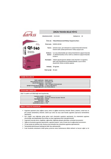 Mahya Yapıştırma Harcı, Kırmızı, 25 Kg, Darkss Qf 140 1 Palet 60 Adet