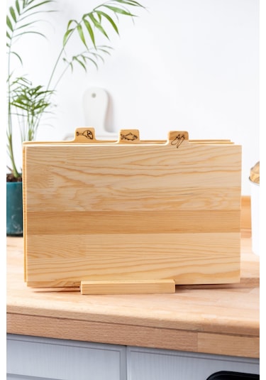 Wooddy Ahşap Standlı Kesme Tahtası Seti 3'lü
