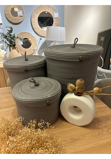 Victor Çok Amaçlı Düzenleyici Kapaklı 3'lü Sepet,kapaklı Kirli Çamaşır Sepeti, Kapaklı Organizer Gri