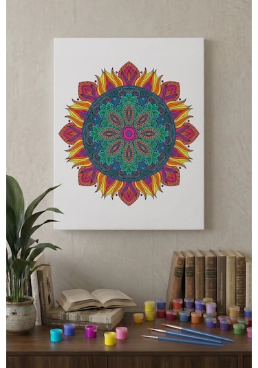 Detaylı Yuvarlak Mandala Ahşap Boyama Seti 40x50 Cm