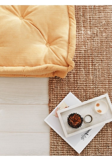 Fitilli Kadife Bisküvi Minder Sarı