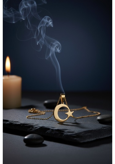 Altın Renk Ay Yıldız Çelik Kolye Kararmaz Paslanmaz Çelik Anlamlı Ve Şık Unisex Altın