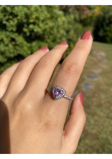 Pembe Kalpli Taşlı Kadın Zarif Yüzük Sevgiliye Hediye