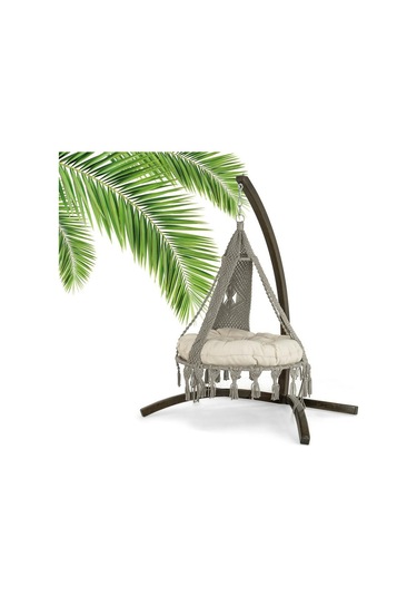 Bade Klasik Ladin Ahşap Örgülü Salıncak - Bahçe, Balkon Ve Teraslarda -krem Krem