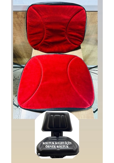 Massey Ferguson 240 Traktör Desenli Branda Ve Düz Kırmızı Koltuk Kılıfı Takım