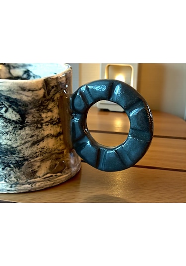 3'lü Nerikomi El Yapımı Stoneware Fincan Siyah - Beyaz