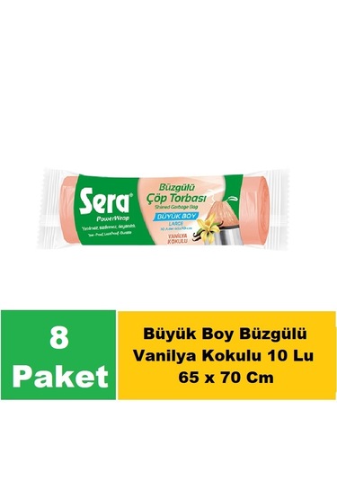 Sera Çöp Torbası Büzgülü Vanilya Büyük Boy 65 X 70 Cm 8 X 15 Li
