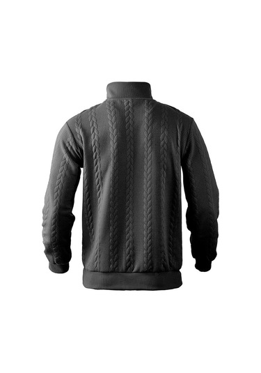 İnce Desenli, Bol Kesimli, Fermuarlı Balıkçı Yaka Kazak Haki