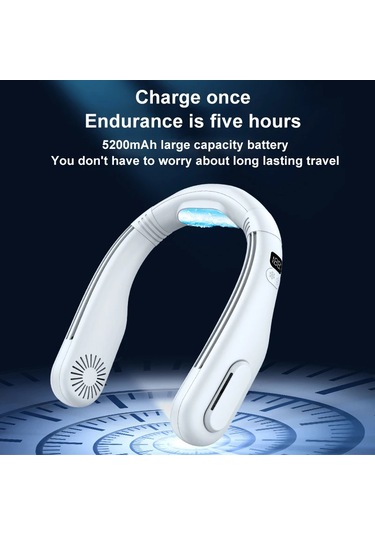 2024 Dijital Ekran Soğutma Boyun Asılı Fan Taşınabilir Tembel Yaz Sessiz Az White With Display Beyaz