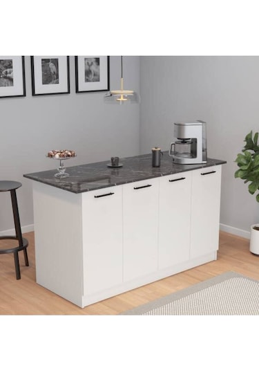 Patentli 160lık Benzila Siyah Kulplu Ada Mutfak, Mutfak Dolabı, Çok Amaçlı Dolap Siyah - Beyaz