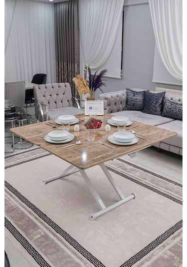 Sehpam Akıllı Home Üst Tabla Mdf Antiklayt Oval Köşe Alt Beyaz Antiklayt