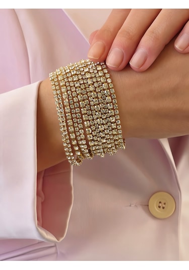 Çoklu Döküm Su Yolu Rhinestone Gold Renk Kristal Bileklik Altın