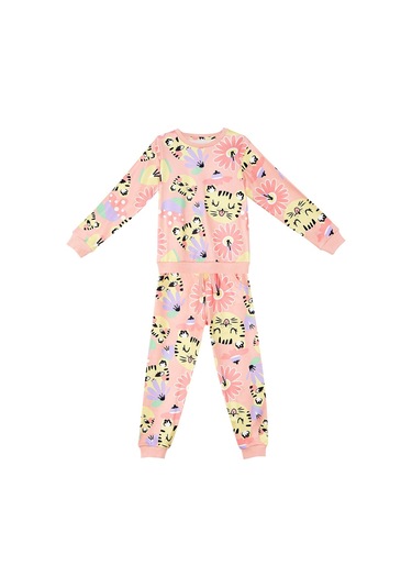Denokids Çiçekli Kedi Kız Çocuk Eşofman Takım Çok Renkli