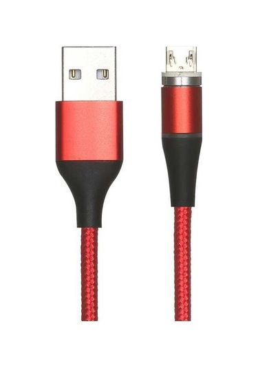 Pazly 2.4a Manyetik Şarj Kablosu - 2m Naylon Örgülü - Kırmızı Mikro Usb - Hızlı Şarj - Telefon Ve Tablette Kullanım