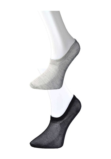 Siyah Ve Gri Kadın Görünmez Çorap 9 Çift Çok Renkli