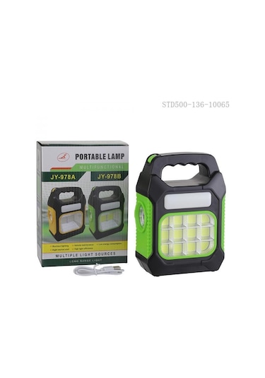 Yüksek Işık Kamp Feneri El Feneri Şarjlı Ve Güneş Enerjili 3w+1w Siyah - Yeşil