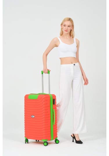 Keo-plus Turuncu-yeşil Orta Boy Silikon Kırılmaz Pp Valiz Turuncu - Yeşil