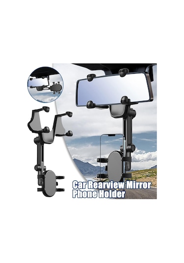 Xindoker Araç Geribakış Aynası Tutucu, 360 Dönebilen, Tek Elle Kullanıma Uygun, Ar Navigasyon İçin, Görünümü Engellemeyen Akıllı Telefon Tutucu Siyah