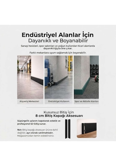 Espumo Kompozit Süpürgelik 8 cm Siyah | Suya Dayanıklı Parke Duvar Süpürgelik 2,40 m ESP206