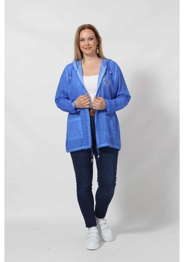 B1016m Mavi Yıldız Baskılı Kapüşonlu Fermuarlı Ceket 001