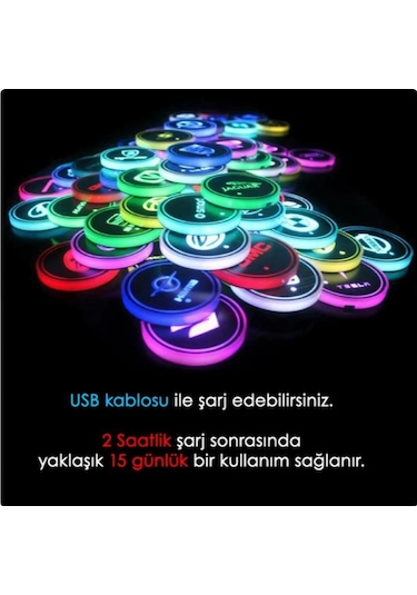 OtoÇizgi Audi Uyumlu Ledli Bardaklık Altı Usb Şarjlı 2 Adet OtoÇizgi