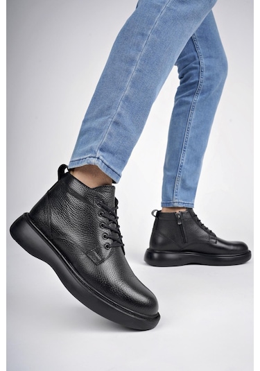 Muggo Bernard Garantili Hakiki Deri Bağcıklı Fermuarlı Kaymaz Taban Casual Erkek Bot 001