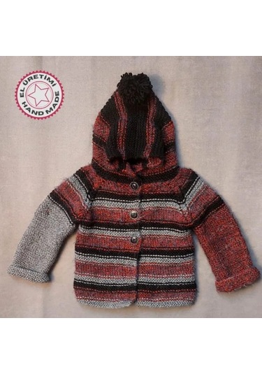 Uretti - Talia 8659 - 3988 El Örgüsü Kapüşonlu Erkek Çocuk Hırka - 1 Yaş Çok Renkli