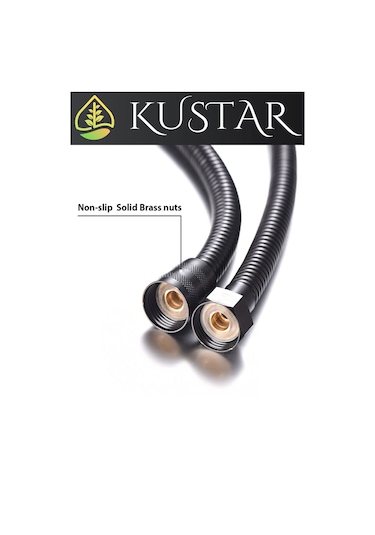 Kustar 3'lü Set Siyah 5 Fonksiyonlu Turbo Jet Pervaneli Duş Başlığı Örgülü Hortum Ve Askı Siyah