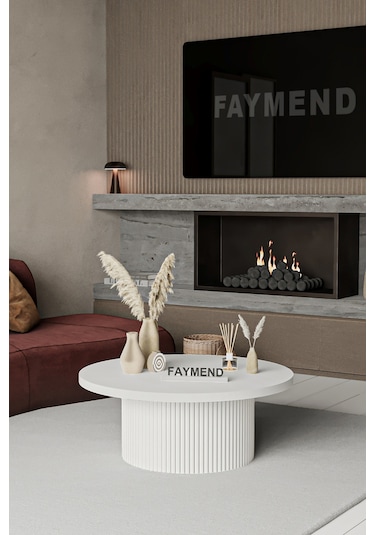Faymend Kooky Modern Yuvarlak Beyaz Ahşap Orta Sehpa '70cm' Beyaz