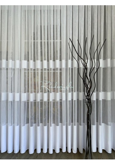 Tül Perde Derin Desen Armür Düz Enine Hizalı Beyaz