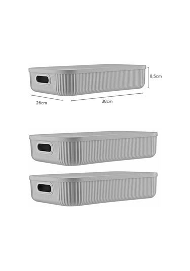 3'lü Set Çok Amaçlı Düzenleyici Depolama Kutusu Gri 6,8lt